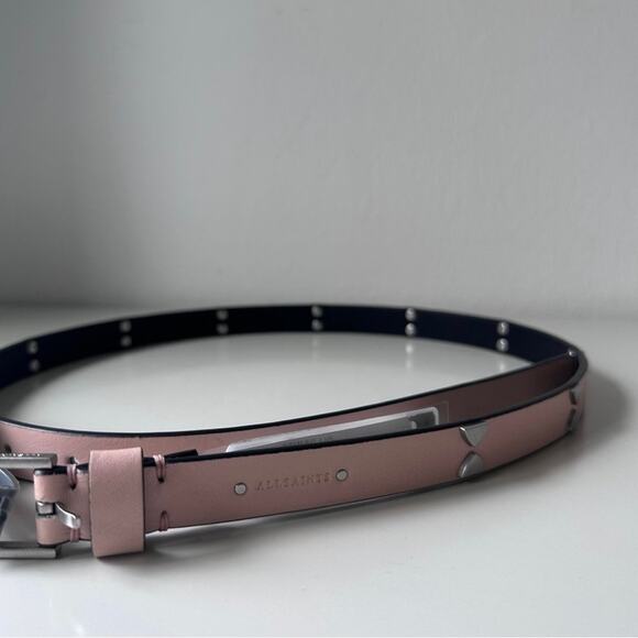 NWT ALLSAINTS light pink leather belt with triangle stud accents size S - Picture 3 of 10